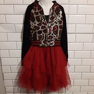Girls Burgundy Tutu dress w/matching sequin jacket